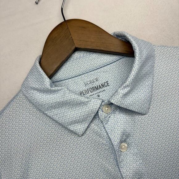 J Crew Polo Shirt Men's Small Blue White Waves Oceanic Print All Over Tech Golf - Picture 1 of 7